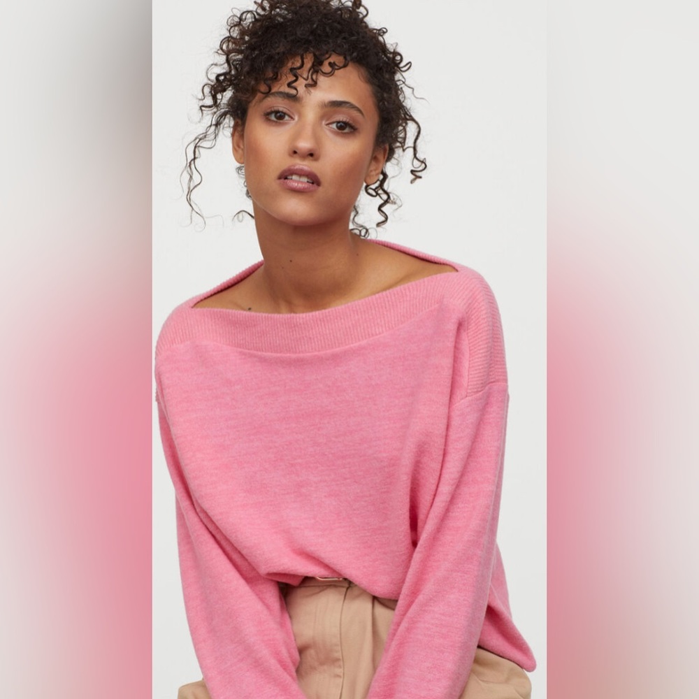 H&M pink boat neck sweater size 2xl